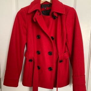 Red wool pea coat